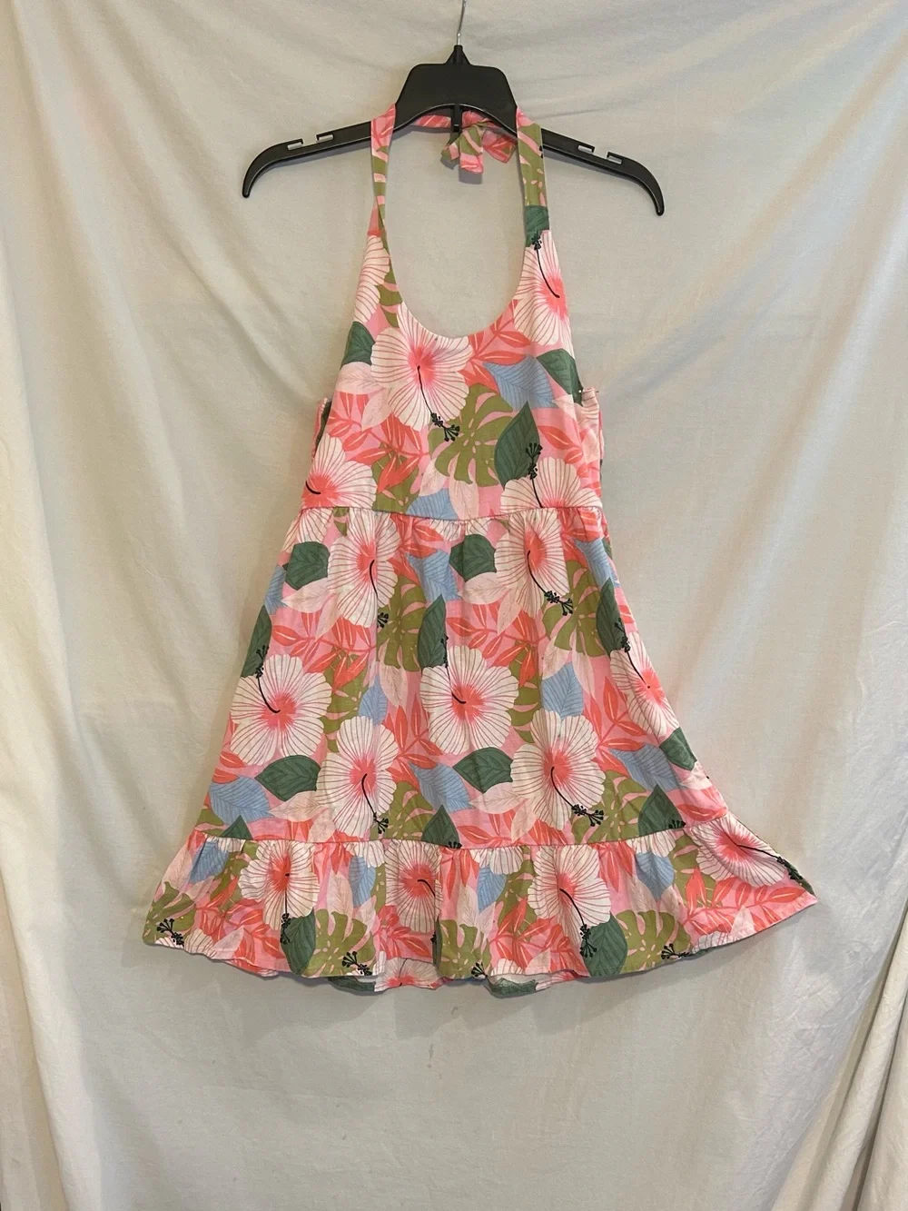 Gymboree Girls 8 Sleeveless Pink Tropical Halter Sundress NWT Linen Rayon